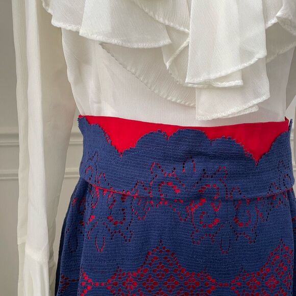 Vintage 70s Calderon Blue White Red Maxi Dress Long Sleeve S M - Picture 3 of 12